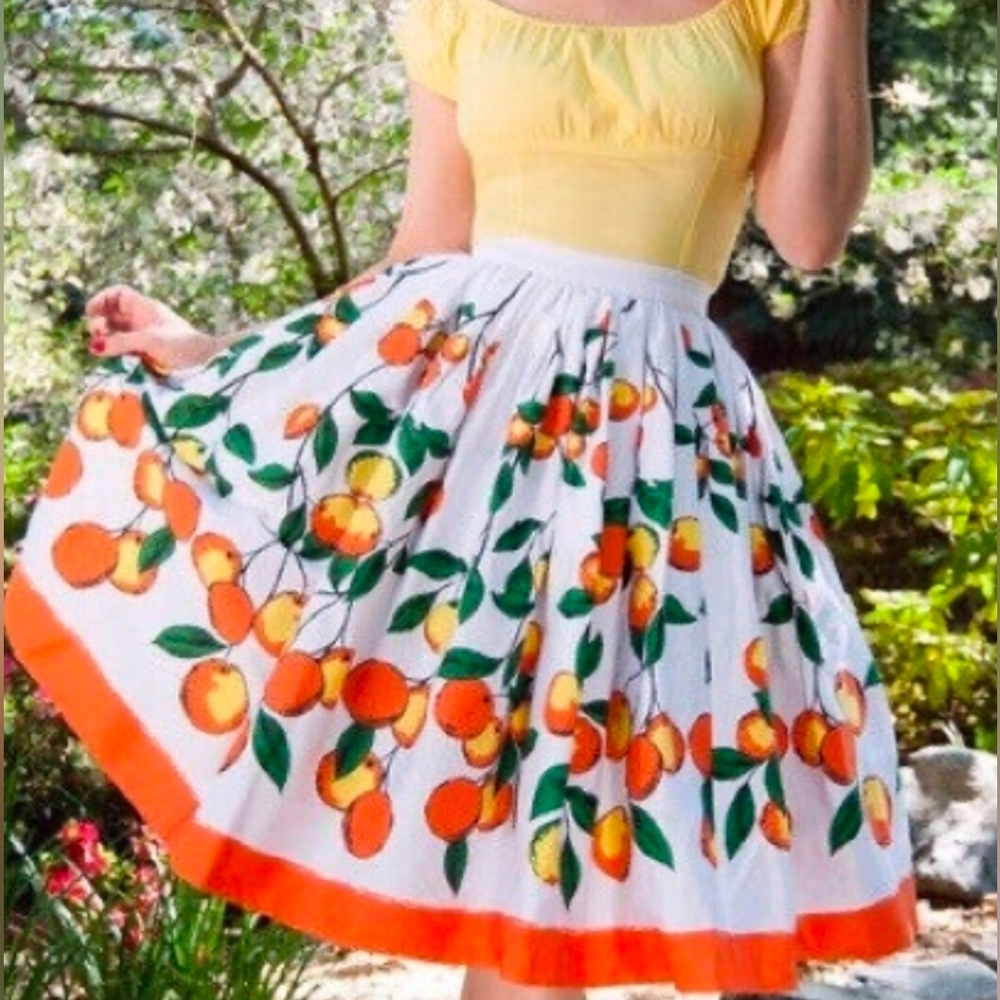 Pinup Couture Pinup Girl Orange Print Full Circle Skirt-White/Orange 1X Fits XL
